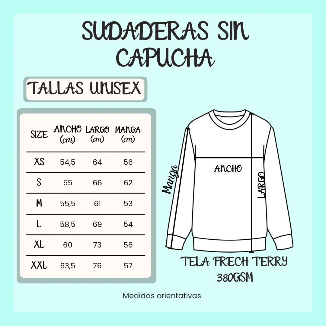 Guía de tallas sin capucha